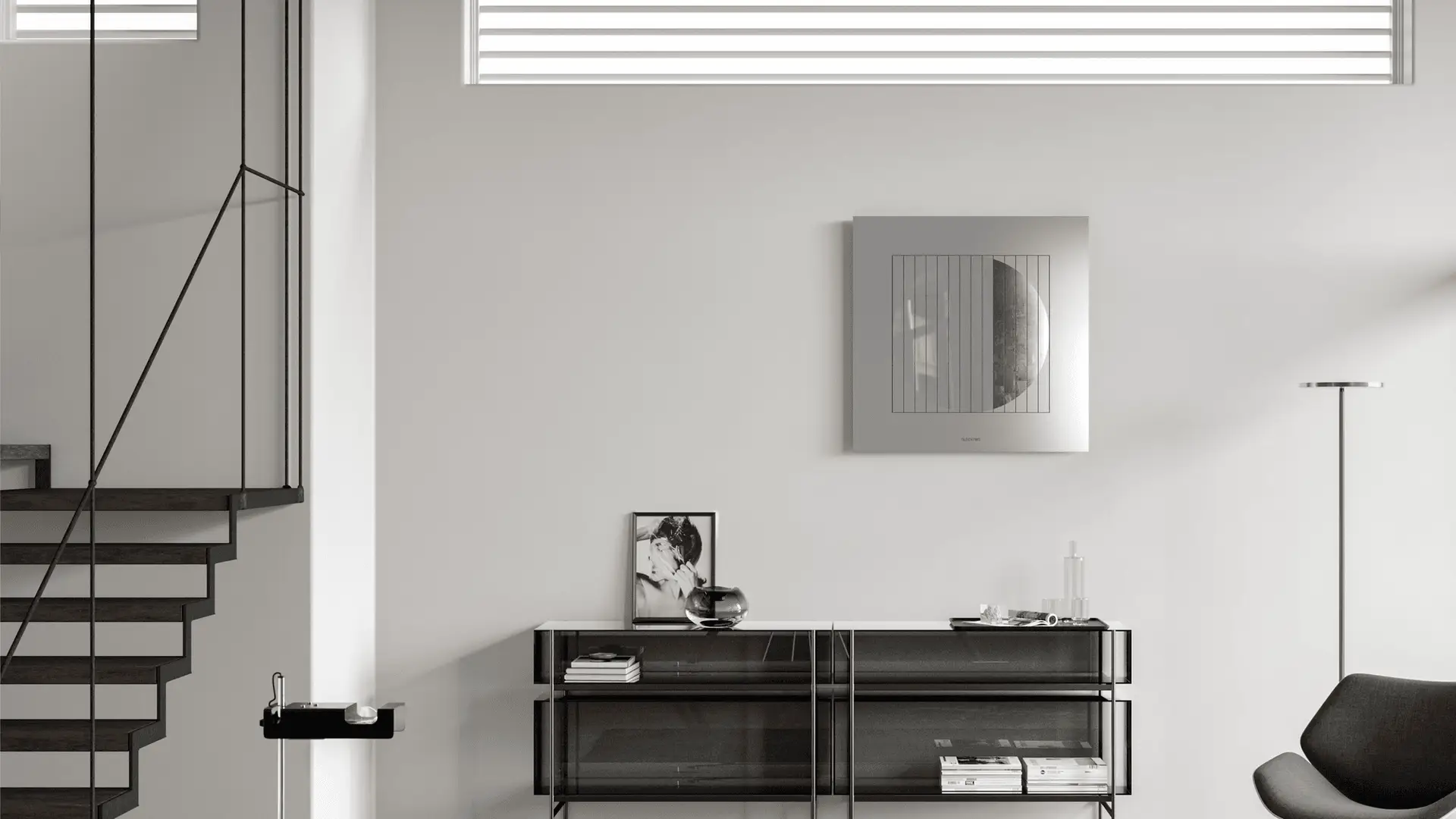 QLOCKTWO MOON 90 DAWN PLATINUM for displaying the moon phase in modern design interiors for living spaces and offices