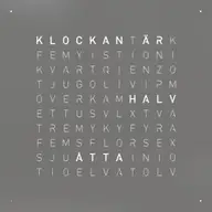 Front view of QLOCKTWO EARTH 45 Grey Pepper wall clock with typographic time display
