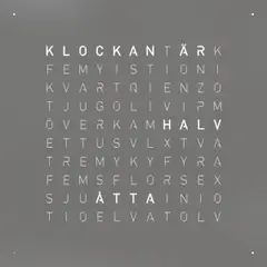 Front view of QLOCKTWO EARTH 45 Grey Pepper wall clock with typographic time display