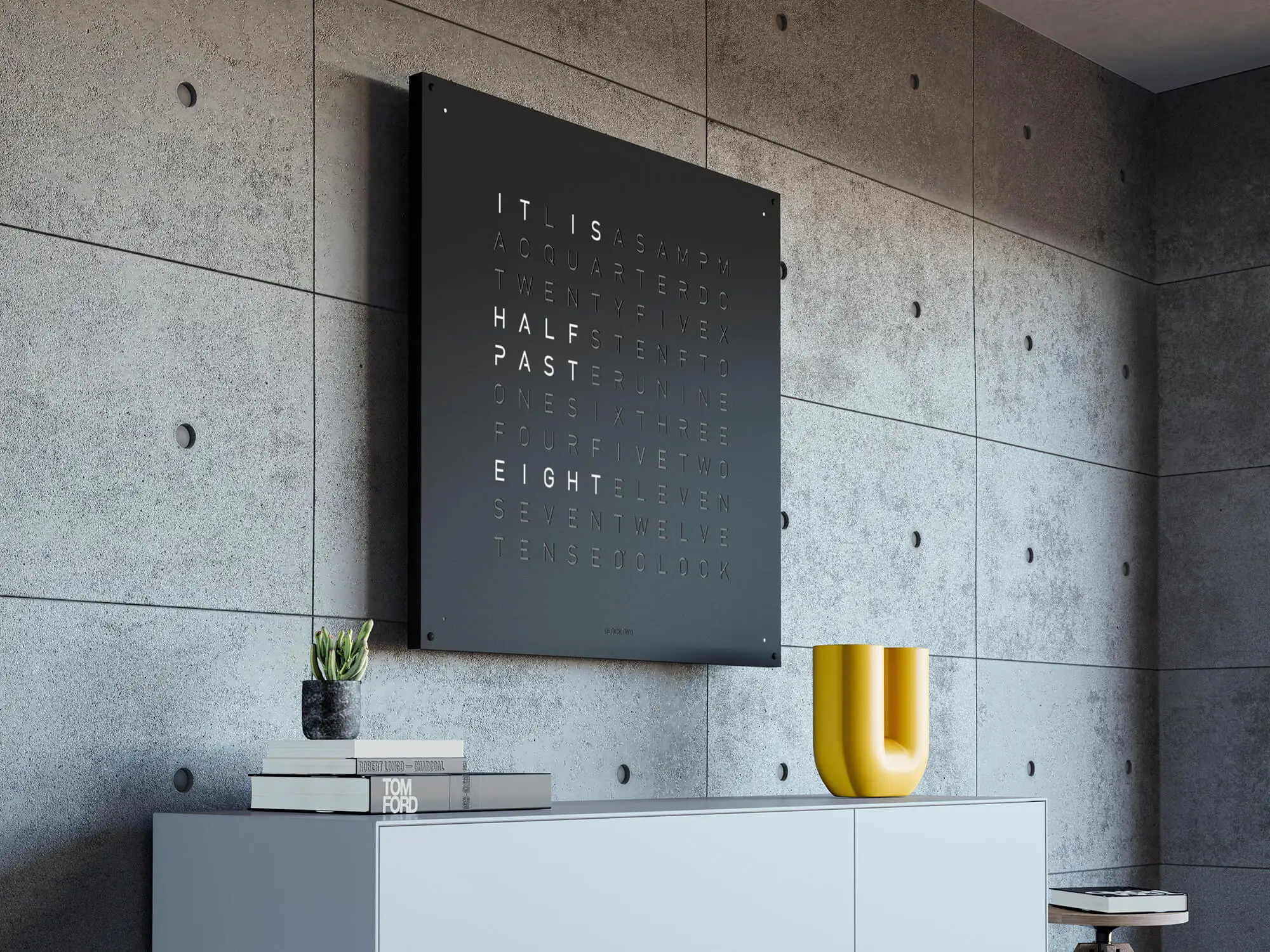 QLOCKTWO EARTH 90 BLACK PEPPER modern design word clock for living room or office