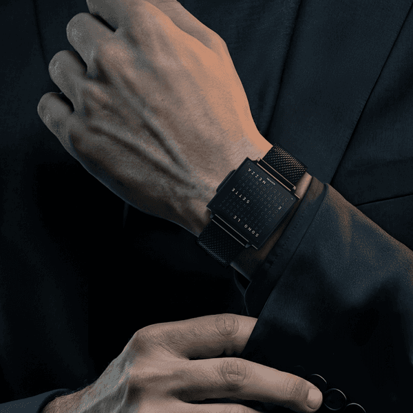 QLOCKTWO W BLACK STEEL wrist watch luxury word clock 